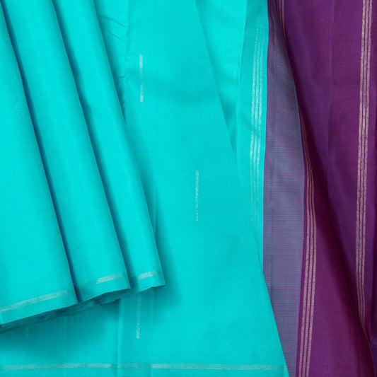 Turquoise And Purple Borderless Kanchipuram Silk Saree For Festive Wear PV NYC 1441 - - Panjavarnam PV NYC 1441
