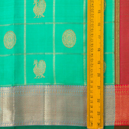 Turquoise And Red Kanchipuram Silk Saree For Wedding Wear PV NYC 1477 - Silk Sari - Panjavarnam PV NYC 1477