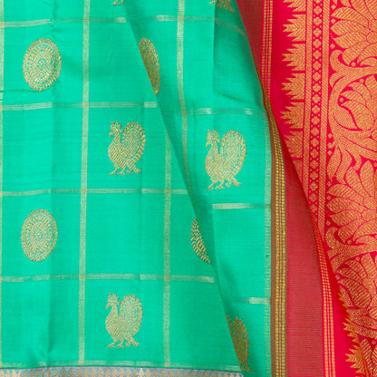 Turquoise And Red Kanchipuram Silk Saree For Wedding Wear PV NYC 1477 - Silk Sari - Panjavarnam PV NYC 1477