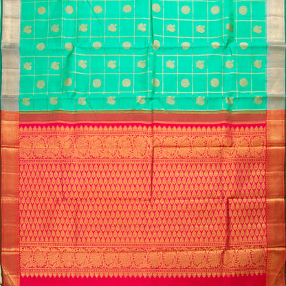Turquoise And Red Kanchipuram Silk Saree For Wedding Wear PV NYC 1477 - Silk Sari - Panjavarnam PV NYC 1477