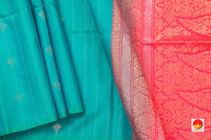 Turquoise Blue Handwoven Soft Silk Saree Pure Silk For Festive Wear PV RSP 120 - Silk Sari - Panjavarnam PV RSP 120