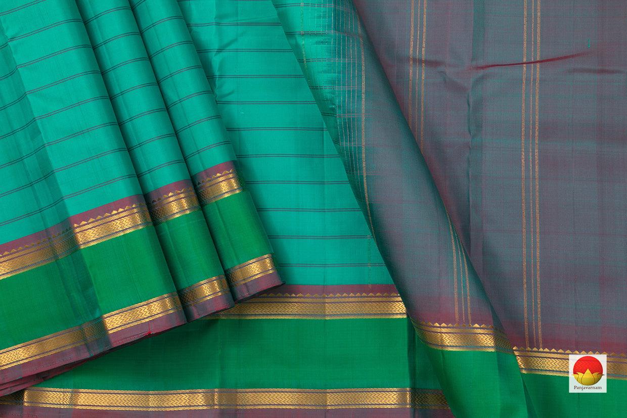 Turquoise Blue Kanchipuram Silk Saree Handwoven Pure Silk Pure Zari For Festive Wear PV NYC 887 - Silk Sari - Panjavarnam PV NYC 887