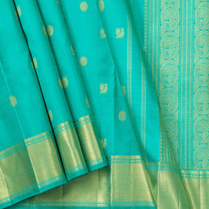 Turquoise Blue Kanjivaram Silk Saree With Short Border For Bridal Wear PV NYC 1253 - Silk Sari - Panjavarnam PV NYC 1253