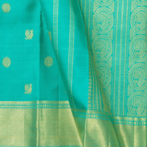 Turquoise Blue Kanjivaram Silk Saree With Short Border For Bridal Wear PV NYC 1253 - Silk Sari - Panjavarnam PV NYC 1253