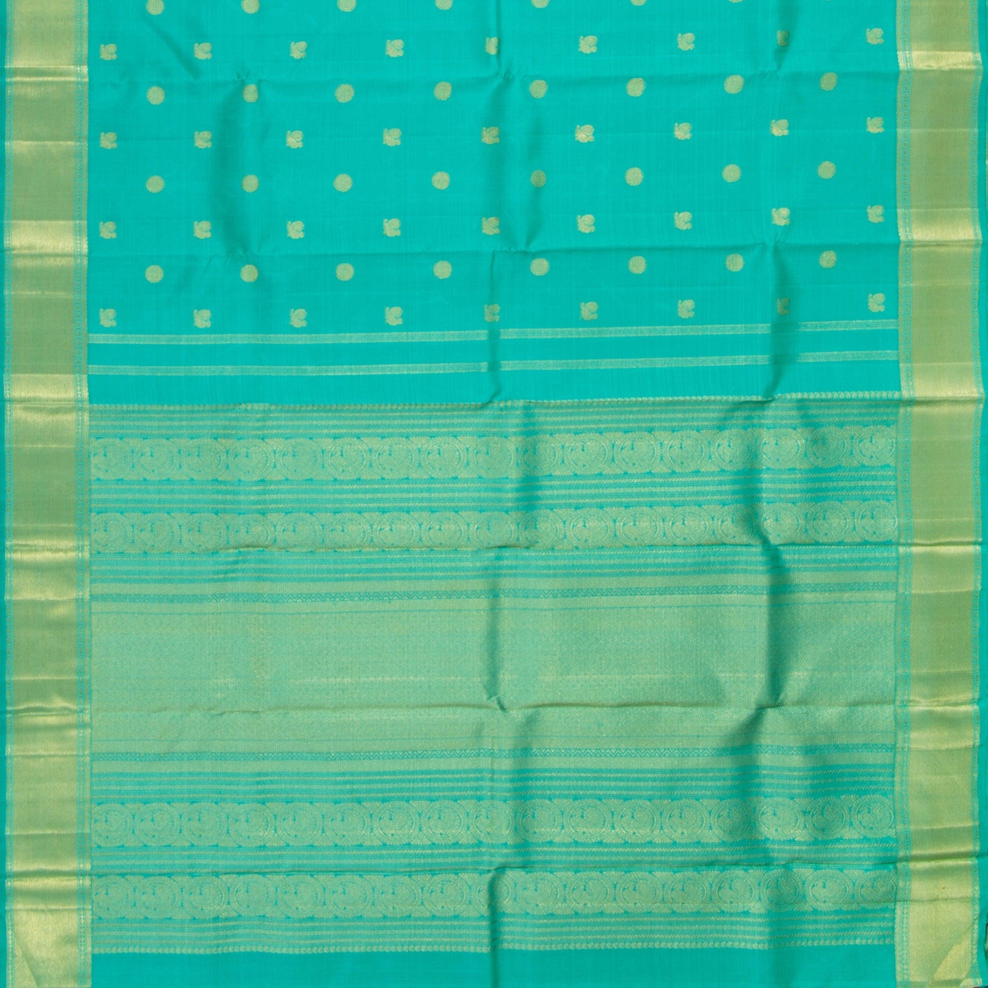 Turquoise Blue Kanjivaram Silk Saree With Short Border For Bridal Wear PV NYC 1253 - Silk Sari - Panjavarnam PV NYC 1253