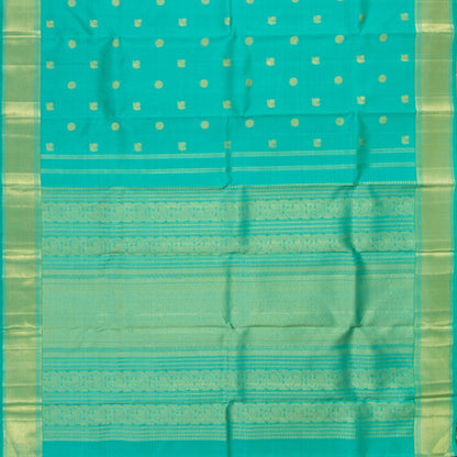 Turquoise Blue Kanjivaram Silk Saree With Short Border For Bridal Wear PV NYC 1253 - Silk Sari - Panjavarnam PV NYC 1253