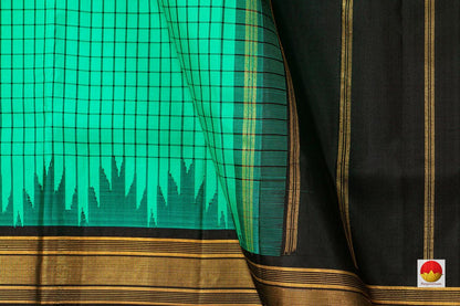 Turquoise Green And Black Kanchipuram Silk Saree Handwoven Pure Silk Light Weight With Medium Border Office Wear PV KNN 183 - Silk Sari - Panjavarnam