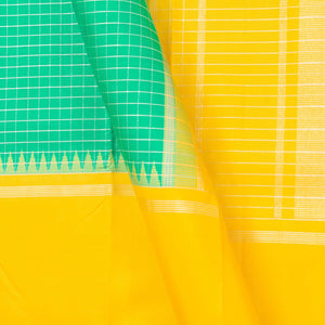 Turquoise Green And Yellow Kanjivaram Silk Saree With Ganga Jamuna Temple Border For Wedding Wear PV NYC 1240 - Silk Sari - Panjavarnam PV NYC 1240