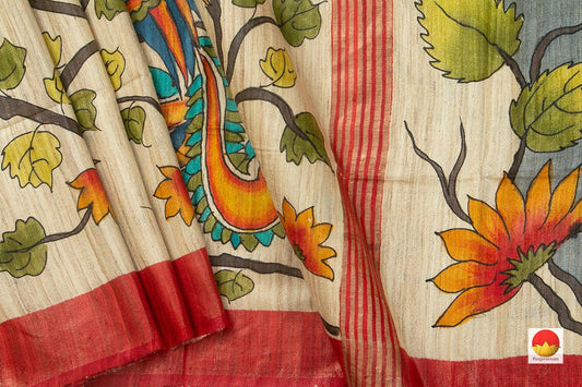 Tussar Silk Saree - Handwoven Pure Silk - Digital Print - PT 718 - Tussar Silk - Panjavarnam
