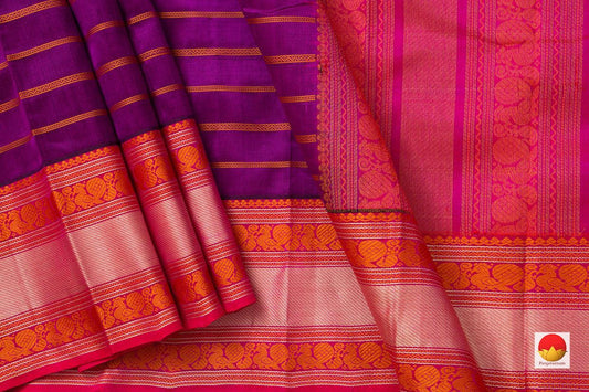 Vadamalli Kanchi Silk Cotton Saree With Veldhari Stripes And Silk Thread Work Handwoven For Office Wear KSC 1189 - Silk Cotton - Panjavarnam