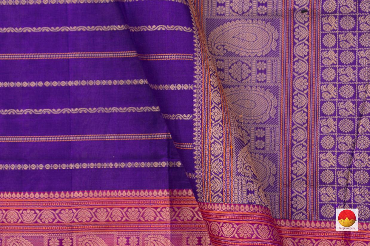 Violet And PInk Kanchi Silkcotton Saree With Veldhari Stripes For Office Wear PV KSC 1225 - Silk Cotton - Panjavarnam PV KSC 1225