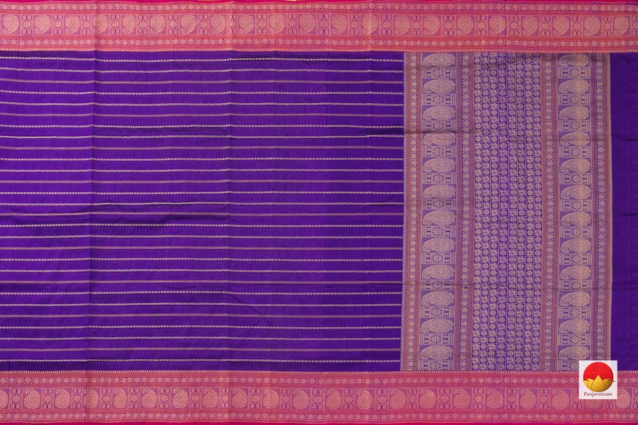 Violet And PInk Kanchi Silkcotton Saree With Veldhari Stripes For Office Wear PV KSC 1225 - Silk Cotton - Panjavarnam PV KSC 1225