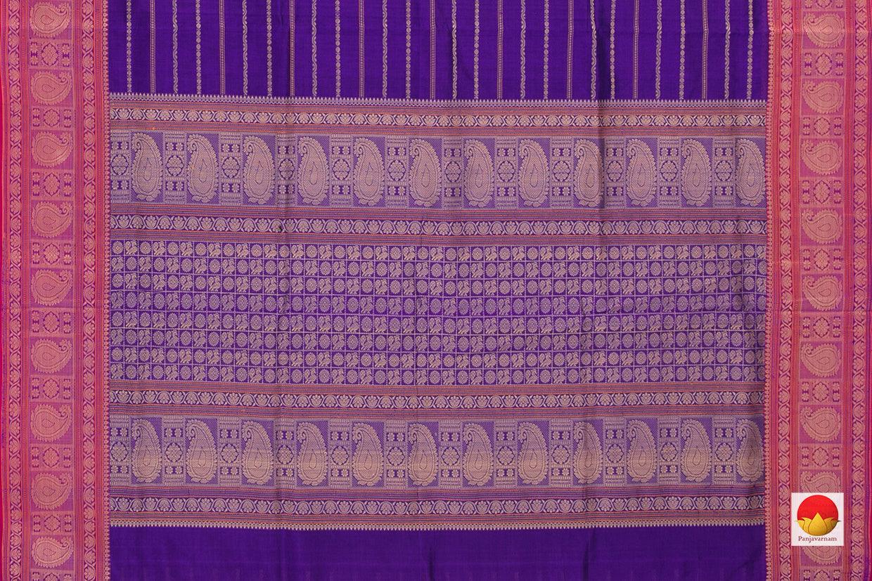 Violet And PInk Kanchi Silkcotton Saree With Veldhari Stripes For Office Wear PV KSC 1225 - Silk Cotton - Panjavarnam PV KSC 1225