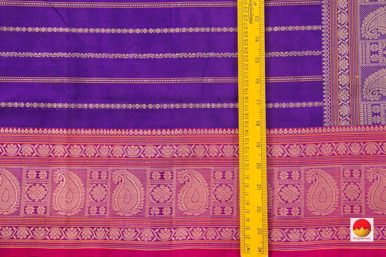 Violet And PInk Kanchi Silkcotton Saree With Veldhari Stripes For Office Wear PV KSC 1225 - Silk Cotton - Panjavarnam PV KSC 1225