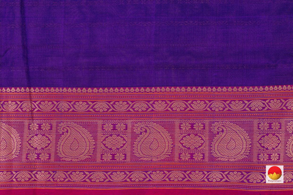 Violet And PInk Kanchi Silkcotton Saree With Veldhari Stripes For Office Wear PV KSC 1225 - Silk Cotton - Panjavarnam PV KSC 1225