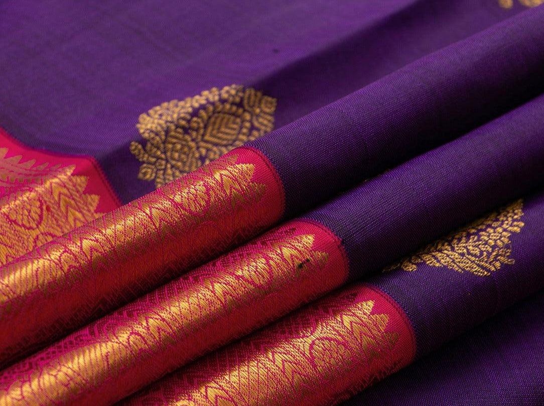 Violet And Pink Kanchipuram Silk Saree Handwoven Pure Silk Pure Zari For Wedding Wear PV NYC 711 - Silk Sari - Panjavarnam