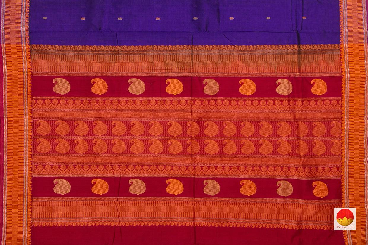 Violet And Red Kanchi Silk Cotton Saree With Silk Thread Work Handwoven For Office Wear PV KSC 1194 - Cotton Saree - Panjavarnam