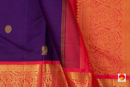 Violet And Red Kanchipuram Silk Saree Handwoven Pure Silk Pure Zari For Festive Wear PV NYC 662 - Silk Sari - Panjavarnam