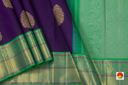 Violet And Sea Green Kanchipuram Silk Saree Handwoven Pure Silk Pure Zari PV NYC 772 - Silk Sari - Panjavarnam