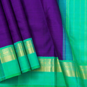 Violet And Sea Green Kanchipuram Silk Saree With Medium Border Handwoven Pure Silk For Festive Wear PV NYC 1182 - Silk Sari - Panjavarnam PV NYC 1182