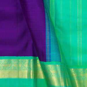 Violet And Sea Green Kanchipuram Silk Saree With Medium Border Handwoven Pure Silk For Festive Wear PV NYC 1182 - Silk Sari - Panjavarnam PV NYC 1182