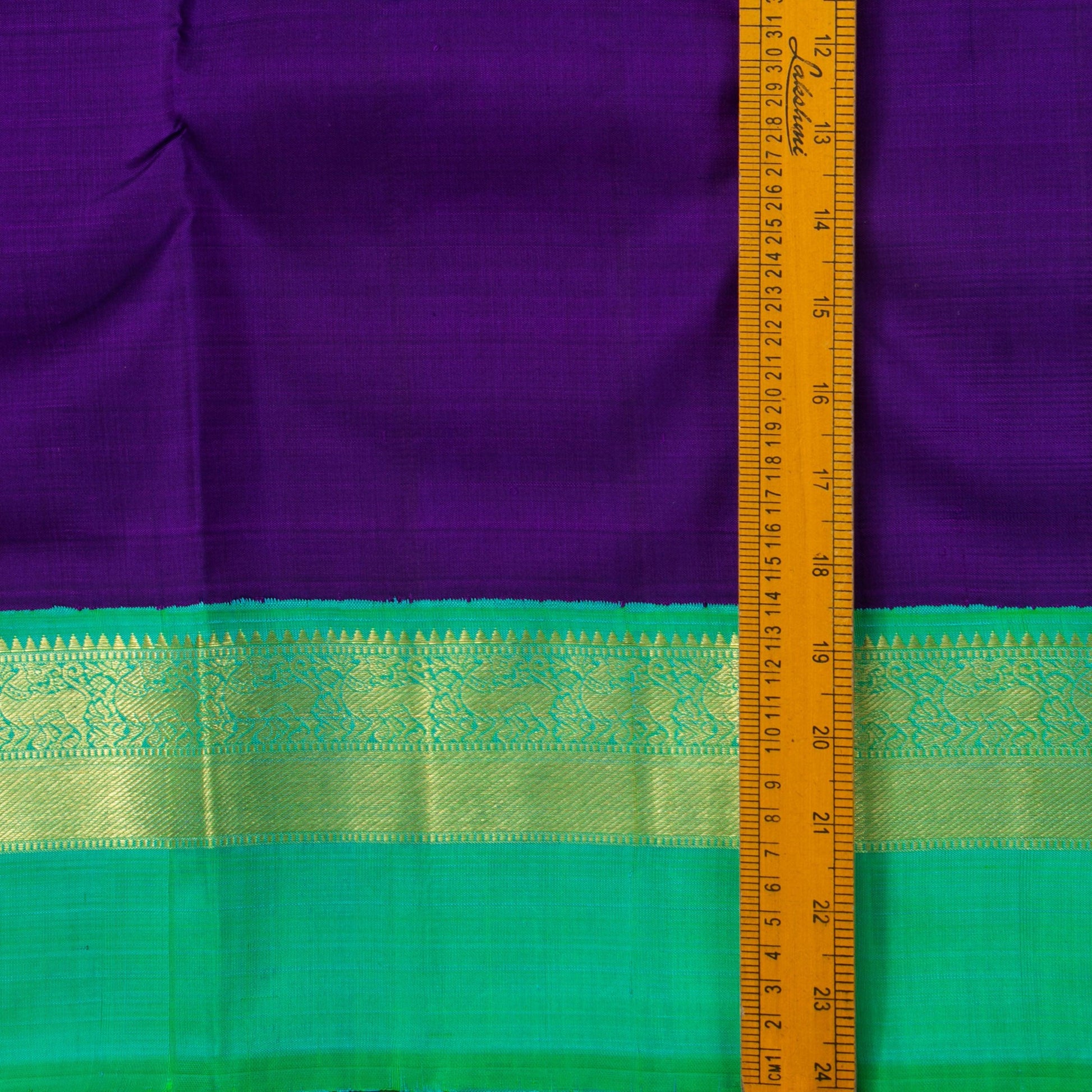 Violet And Sea Green Kanchipuram Silk Saree With Medium Border Handwoven Pure Silk For Festive Wear PV NYC 1182 - Silk Sari - Panjavarnam PV NYC 1182