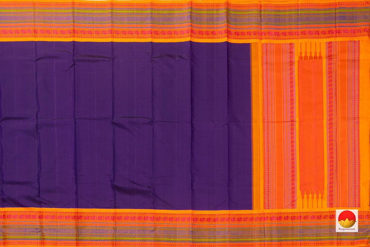 Violet And Yellow Kanchipuram Silk Saree Handwoven Pure Silk No Zari For Festive Wear PV RM NZ 431 - Silk Sari - Panjavarnam