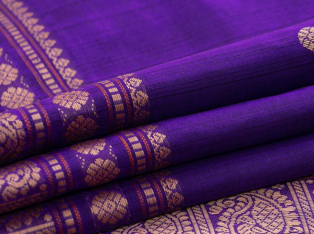 Violet Kanchi Silk Cotton Saree With Silk Thread Work Handwoven For Office Wear PV KSC 1223 - Silk Cotton - Panjavarnam PV KSC 1223