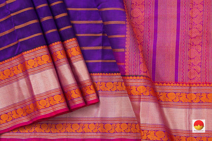 Violet Kanchi Silk Cotton Saree With Veldhari Stripes Handwoven For Office Wear PV KSC 1198 - Silk Cotton - Panjavarnam PV KSC 1198`