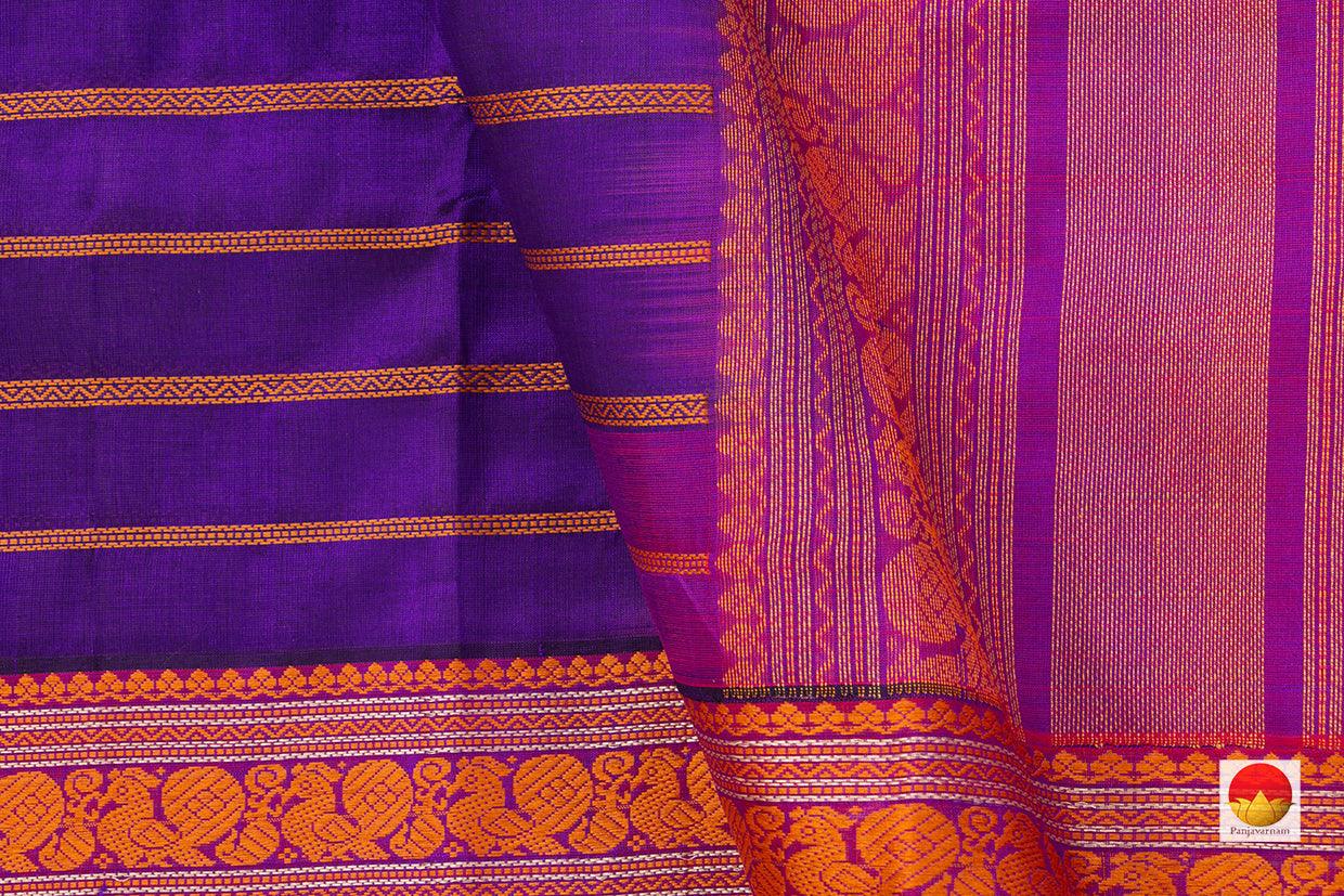 Violet Kanchi Silk Cotton Saree With Veldhari Stripes Handwoven For Office Wear PV KSC 1198 - Silk Cotton - Panjavarnam PV KSC 1198`