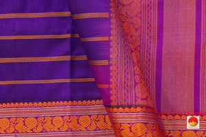 Violet Kanchi Silk Cotton Saree With Veldhari Stripes Handwoven For Office Wear PV KSC 1198 - Silk Cotton - Panjavarnam PV KSC 1198`