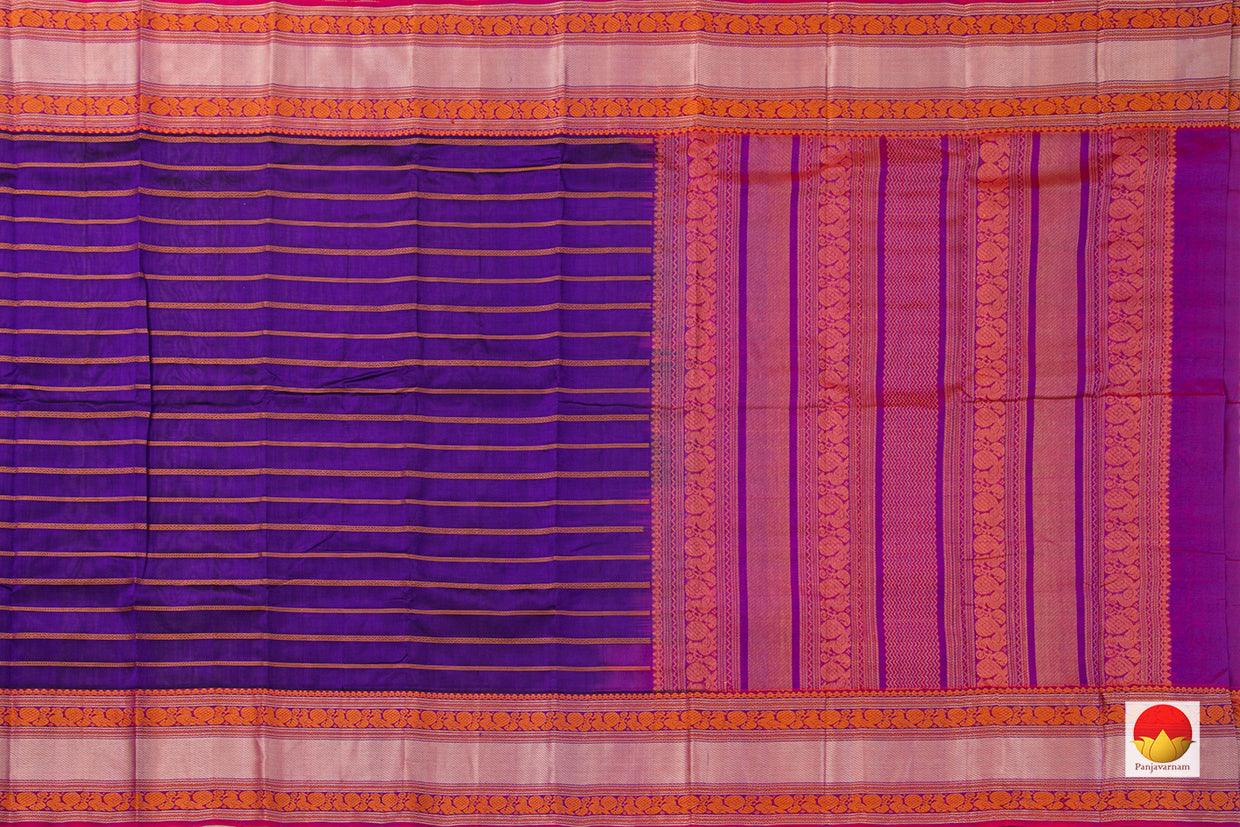 Violet Kanchi Silk Cotton Saree With Veldhari Stripes Handwoven For Office Wear PV KSC 1198 - Silk Cotton - Panjavarnam PV KSC 1198`