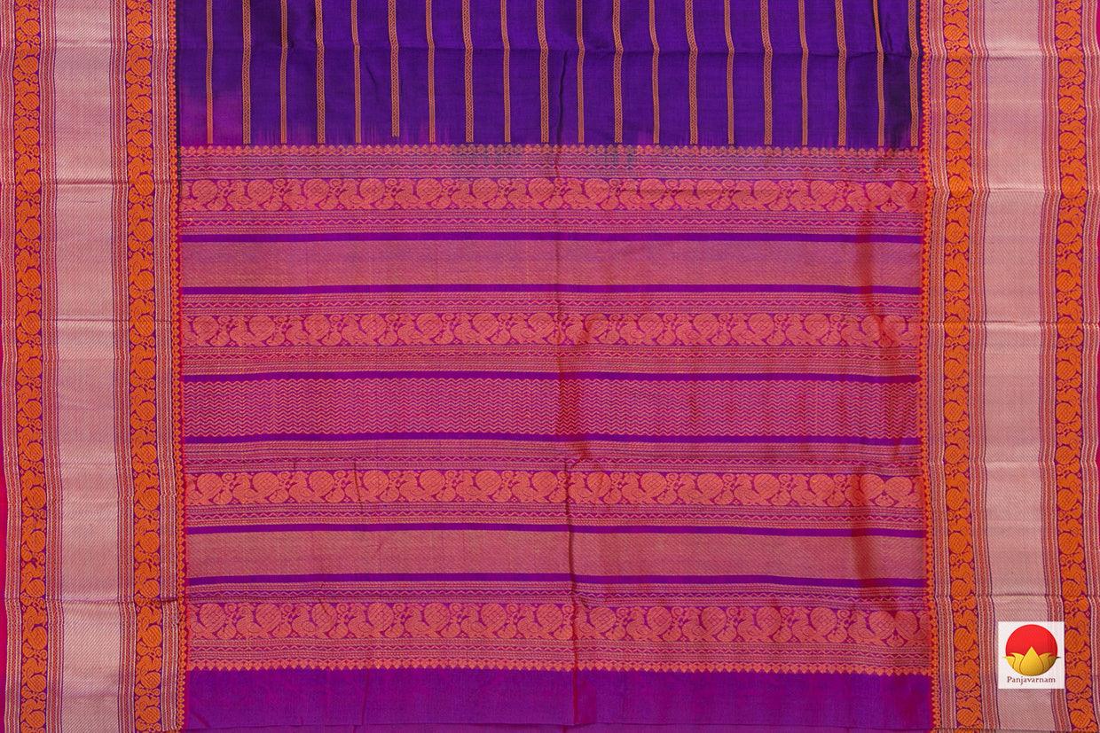 Violet Kanchi Silk Cotton Saree With Veldhari Stripes Handwoven For Office Wear PV KSC 1198 - Silk Cotton - Panjavarnam PV KSC 1198`