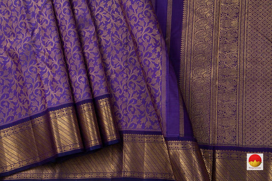 Violet Kanchipuram Silk Saree Handwoven Pure Silk Pure Zari For Wedding Wear PV NYC 726 - Silk Sari - Panjavarnam