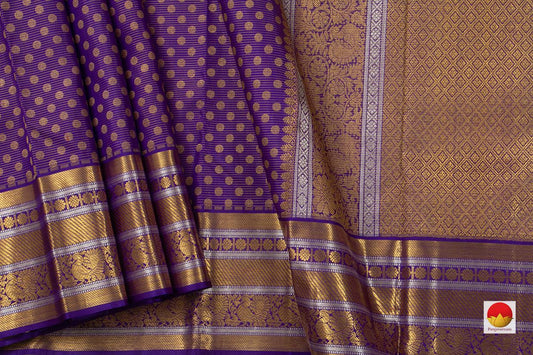 Violet Kanchipuram Silk Saree Handwoven Pure Silk Pure Zari For Wedding Wear PV NYC 754 - Silk Sari - Panjavarnam