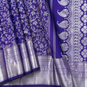 Violet Kanchipuram Silk Saree With Medium Border Handwoven Pure Silk For Wedding Wear PV NYC 1122 - Silk Sari - Panjavarnam PV NYC 1122