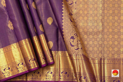 Violet Kanchipuram Vairaoosi Silk Saree With Morning Evening Border Handwoven Pure Silk For Wedding Wear PV NYC 1047 - Silk Sari - Panjavarnam PV NYC 1047