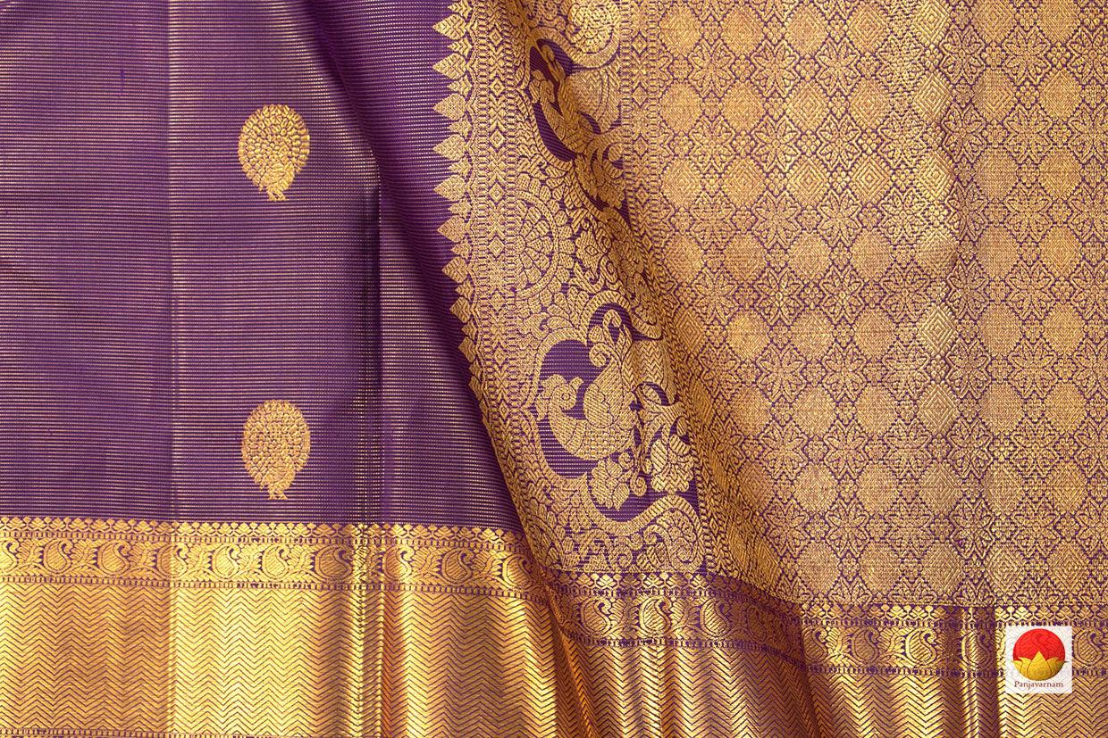 Violet Kanchipuram Vairaoosi Silk Saree With Morning Evening Border Handwoven Pure Silk For Wedding Wear PV NYC 1047 - Silk Sari - Panjavarnam PV NYC 1047