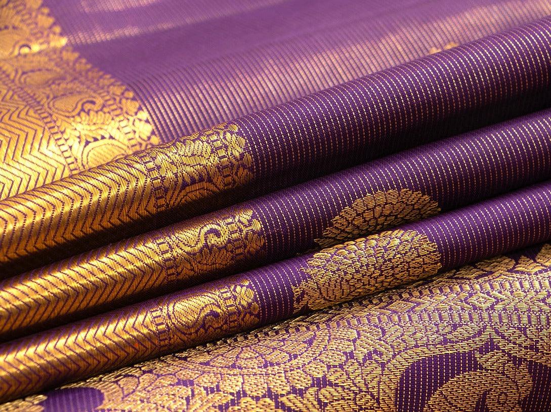 Violet Kanchipuram Vairaoosi Silk Saree With Morning Evening Border Handwoven Pure Silk For Wedding Wear PV NYC 1047 - Silk Sari - Panjavarnam PV NYC 1047