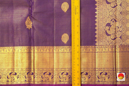 Violet Kanchipuram Vairaoosi Silk Saree With Morning Evening Border Handwoven Pure Silk For Wedding Wear PV NYC 1047 - Silk Sari - Panjavarnam PV NYC 1047