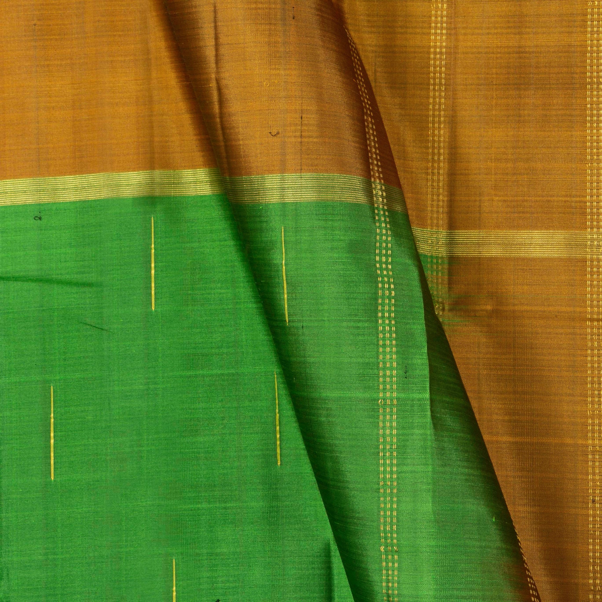 Violet, Mustard And Green Mubbagam Kanchipuram Silk Saree For Festive Wear PV 2051 - Silk Sari - Panjavarnam pv 2051