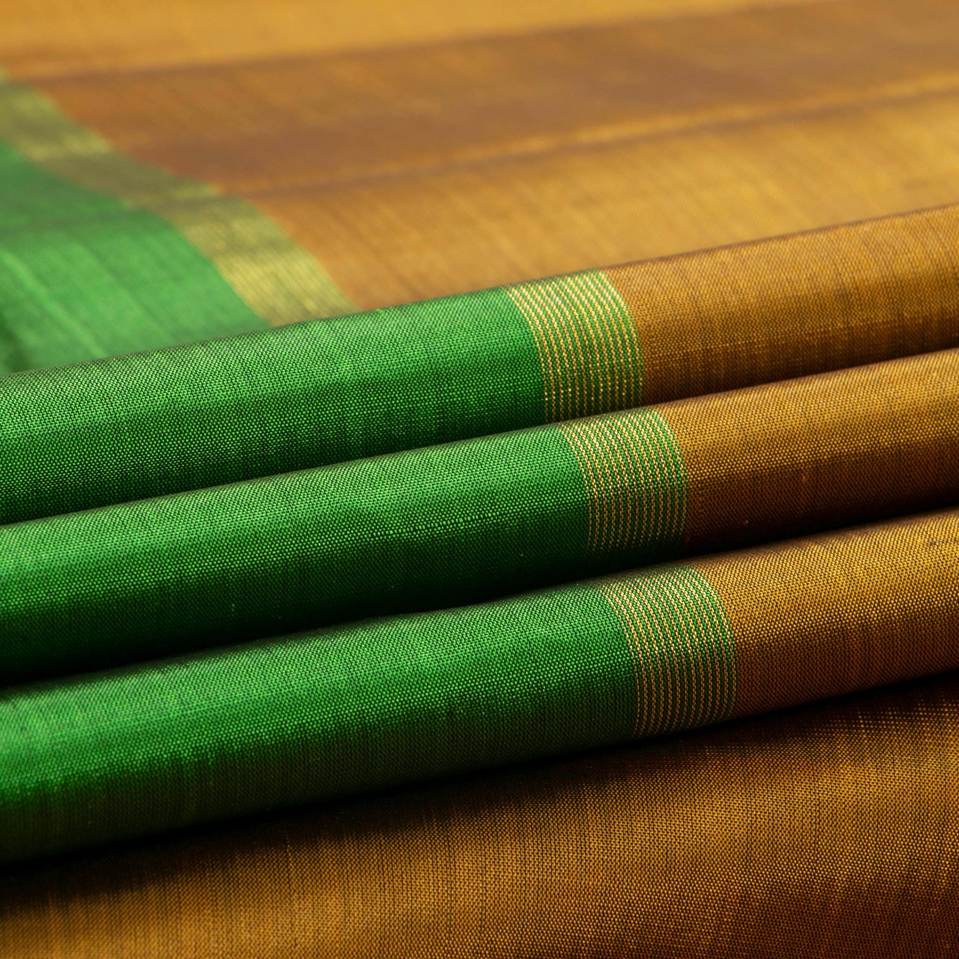 Violet, Mustard And Green Mubbagam Kanchipuram Silk Saree For Festive Wear PV 2051 - Silk Sari - Panjavarnam pv 2051