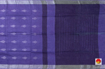 Violet Pure Linen Saree With Silver Zari Border Handwoven PL 2013 - Linen Sari - Panjavarnam
