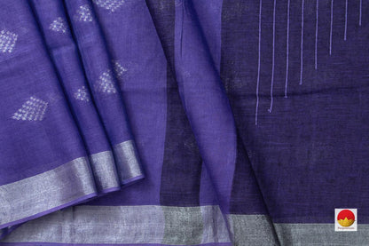 Violet Pure Linen Saree With Silver Zari Border Handwoven PL 2013 - Linen Sari - Panjavarnam PL 2013