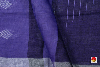 Violet Pure Linen Saree With Silver Zari Border Handwoven PL 2013 - Linen Sari - Panjavarnam PL 2013