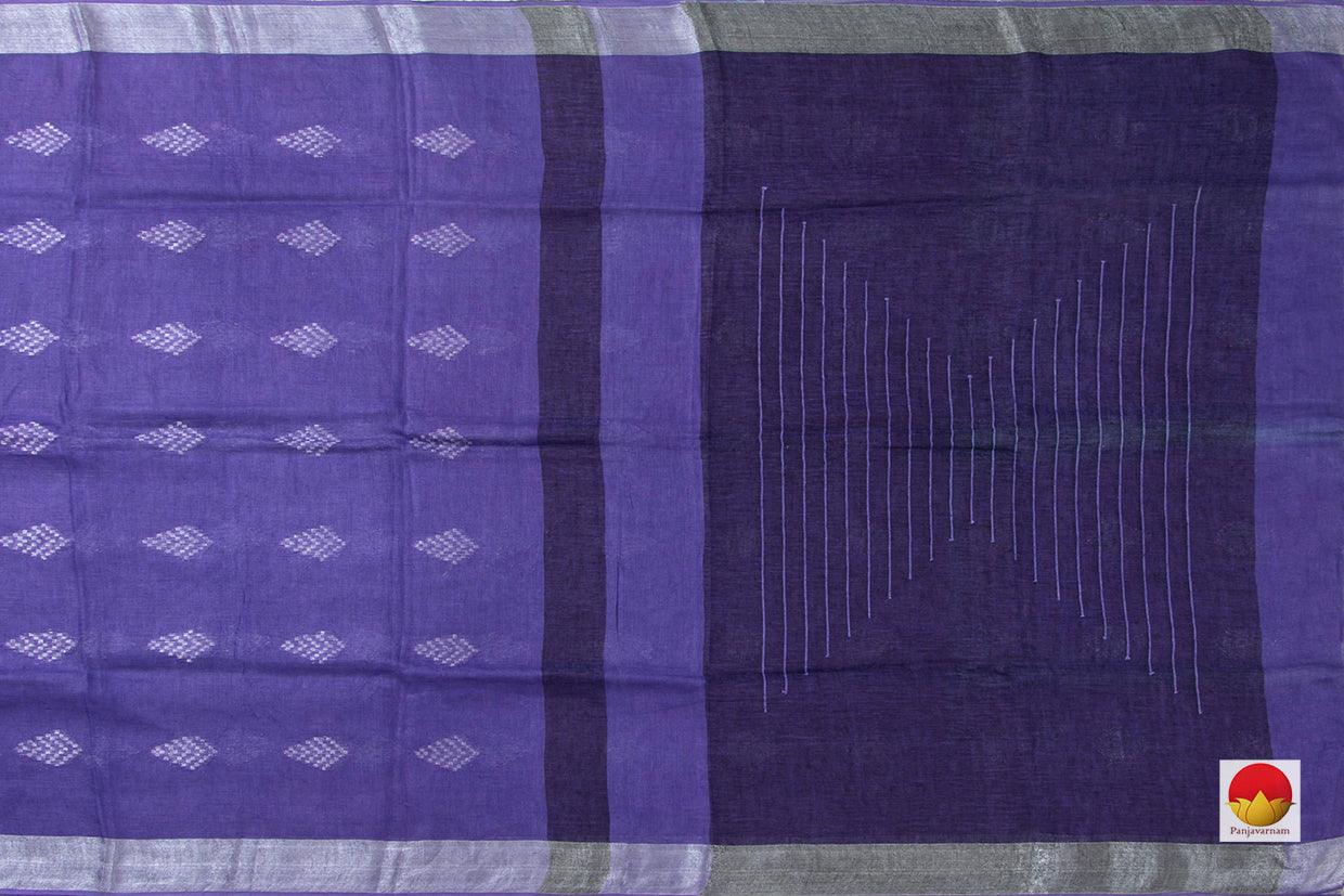 Violet Pure Linen Saree With Silver Zari Border Handwoven PL 2013 - Linen Sari - Panjavarnam PL 2013