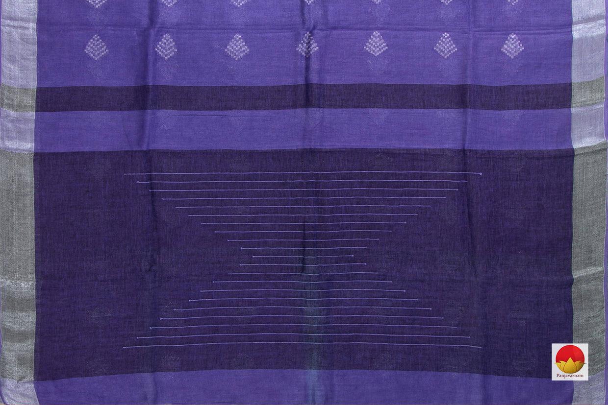 Violet Pure Linen Saree With Silver Zari Border Handwoven PL 2013 - Linen Sari - Panjavarnam PL 2013