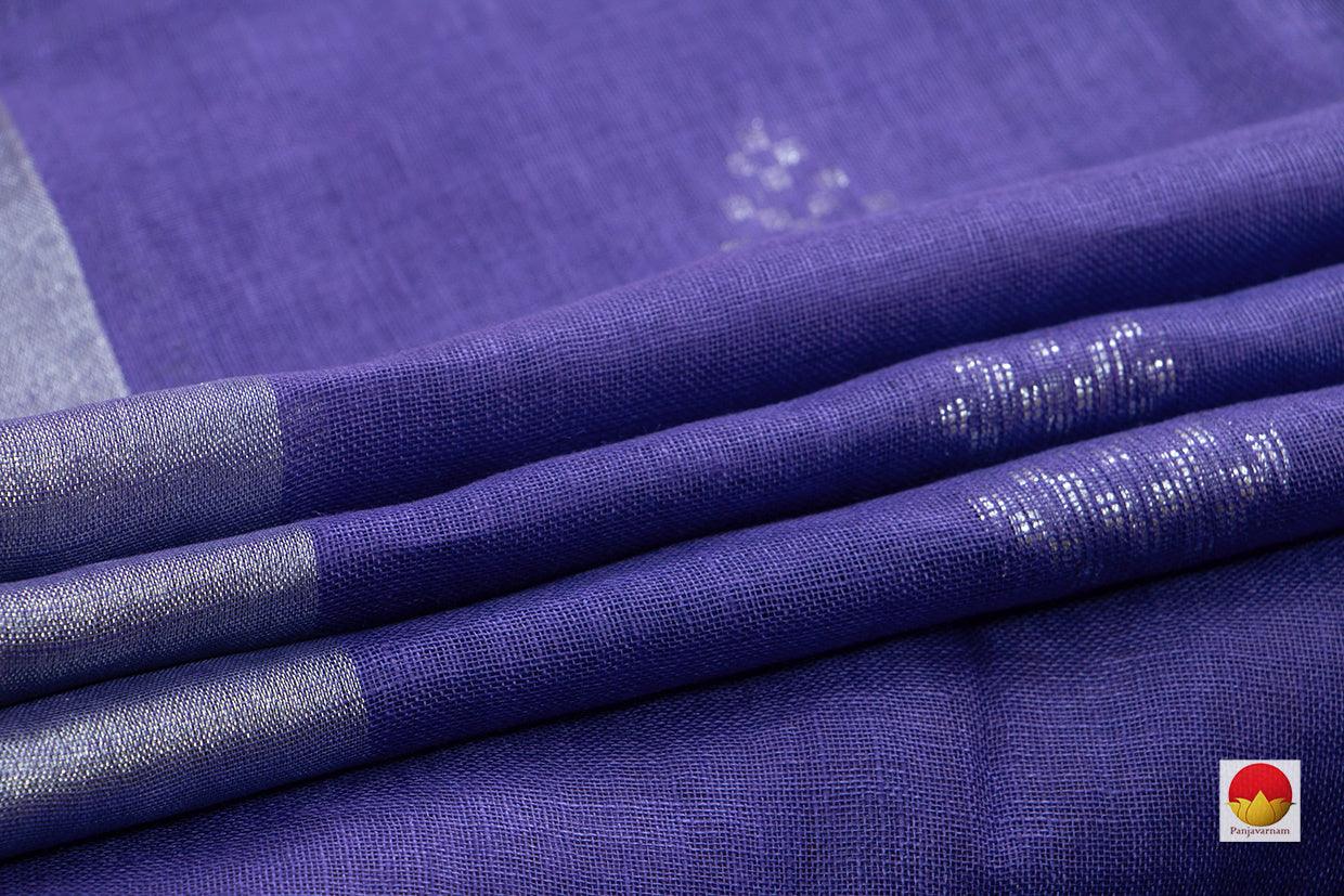 Violet Pure Linen Saree With Silver Zari Border Handwoven PL 2013 - Linen Sari - Panjavarnam PL 2013