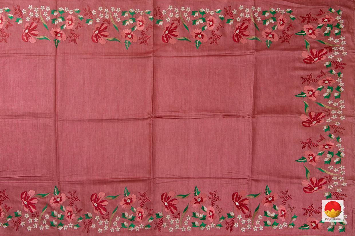 Watermelon Pink Pure Tussar Silk Saree With Embroidery Border Handwoven For Office Wear PT 756 - Tussar Silk - Panjavarnam PT 756