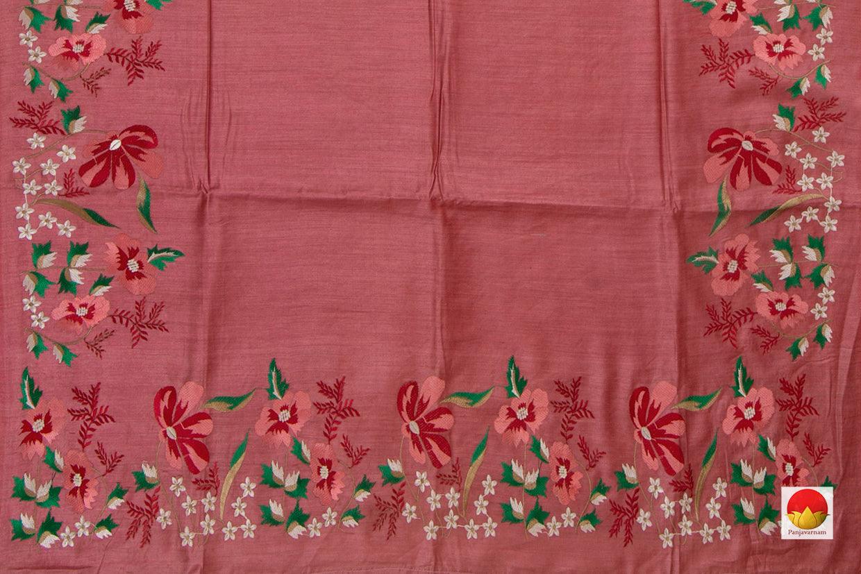 Watermelon Pink Pure Tussar Silk Saree With Embroidery Border Handwoven For Office Wear PT 756 - Tussar Silk - Panjavarnam PT 756